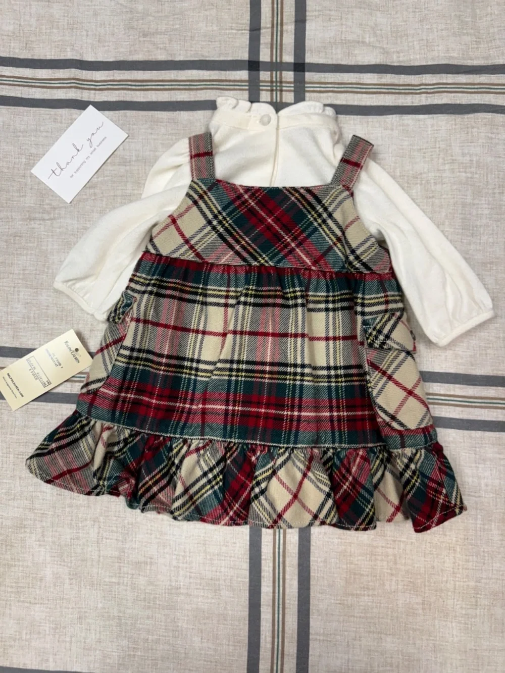 NWT ADORABLE! Ralph Lauren Baby Girl 3M Plaid Tartan Holiday Dress & Top Set